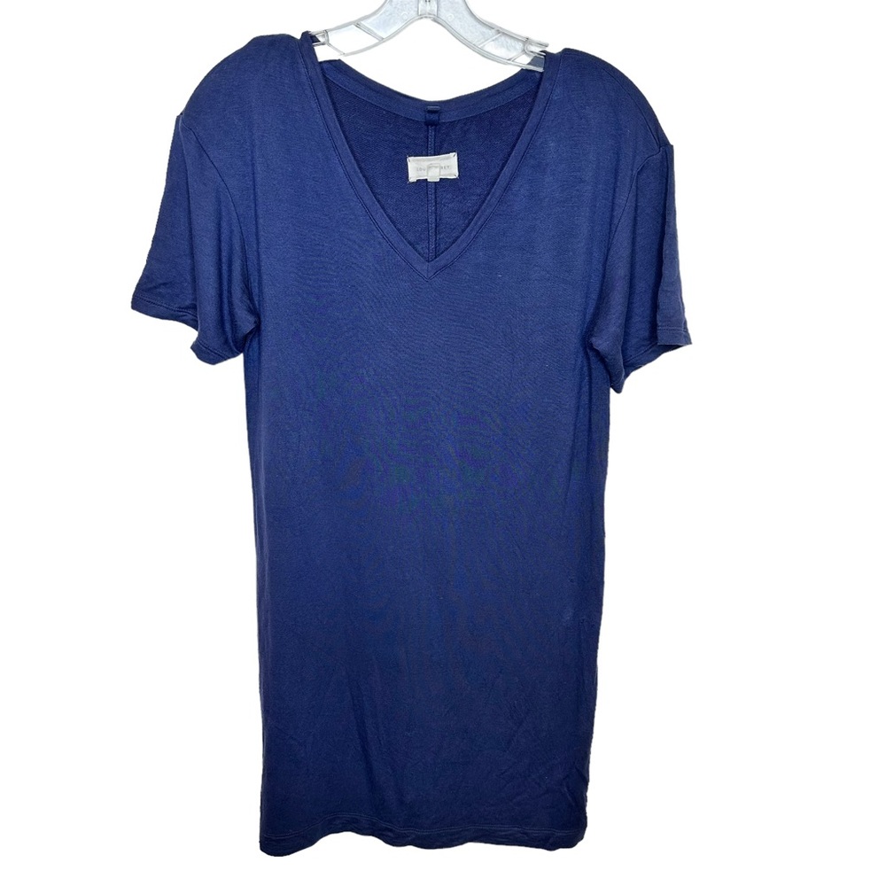 Lou & Grey Womens Dress Shirt Dress Stretch Soft V Neck Extra Navy Blue Small